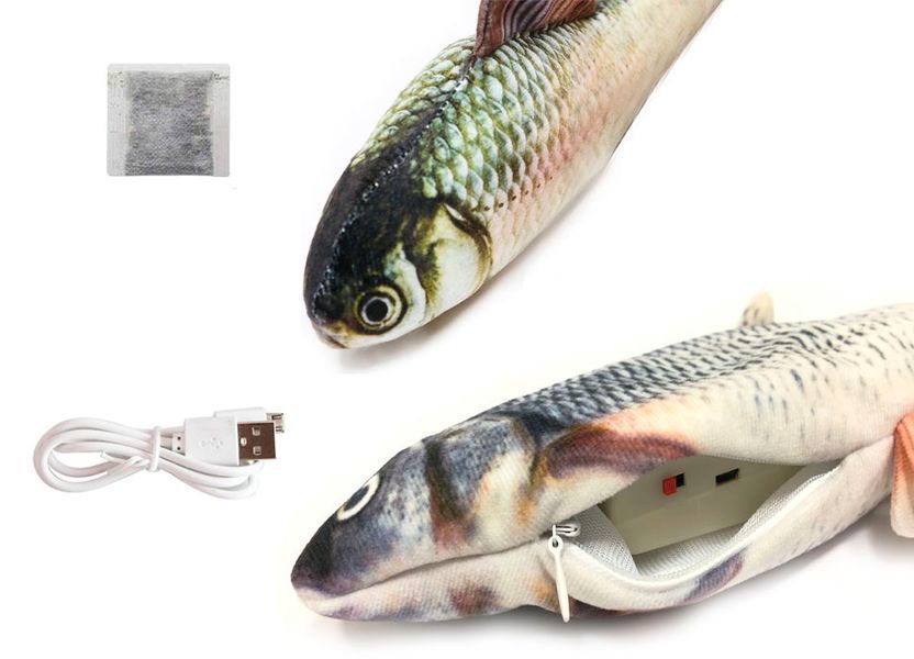 Cat Toys: Set of 2 Fish: Vibrating Fish 30cm, Plush Fish with Mint 20cm, CAPSBOARD
