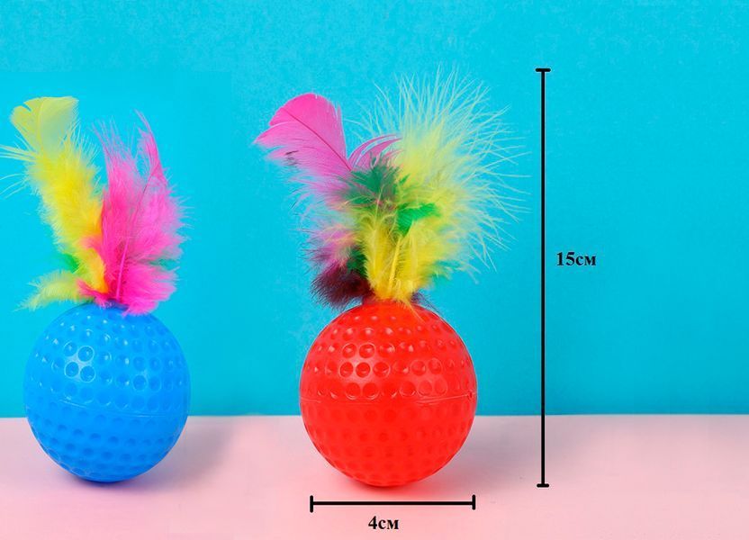 Cat Toys: Balls with Feathers and Rattles (5 pcs.) (Capsboard, 4 cm)