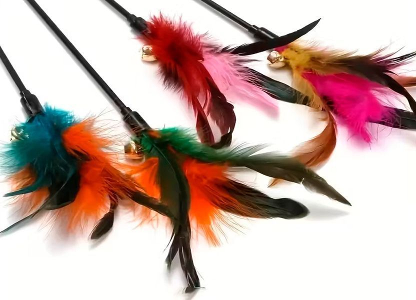 Cat toy with feathers and a bell, 60 cm, CAPSBOARD