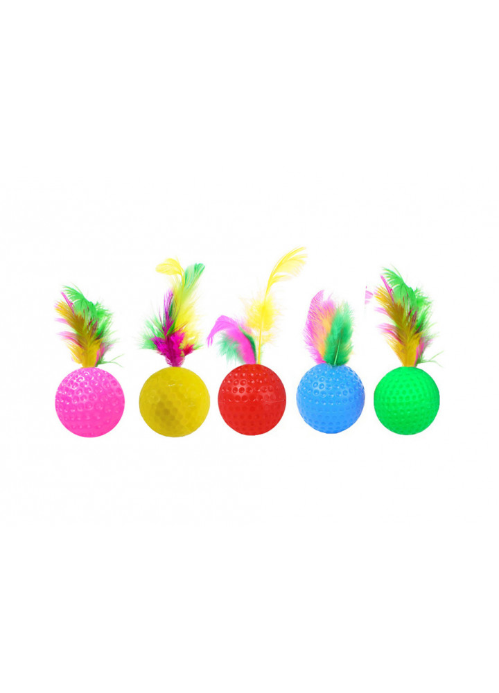 Игрушка для кошек Мячики с перьями и погремушкой 5 шт CAPSBOARD 4 см